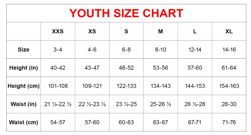 youth size chart